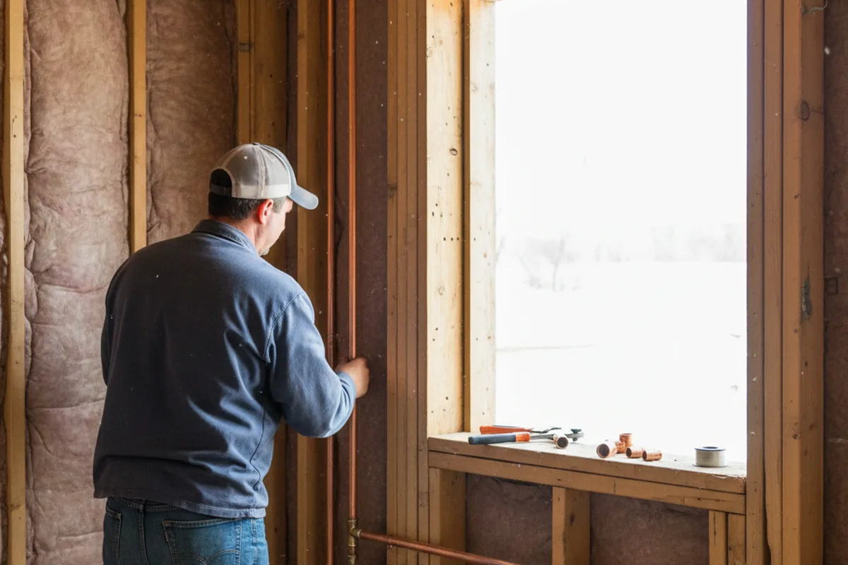 Licensed plumber running new copper supply lines in a Bruceville home